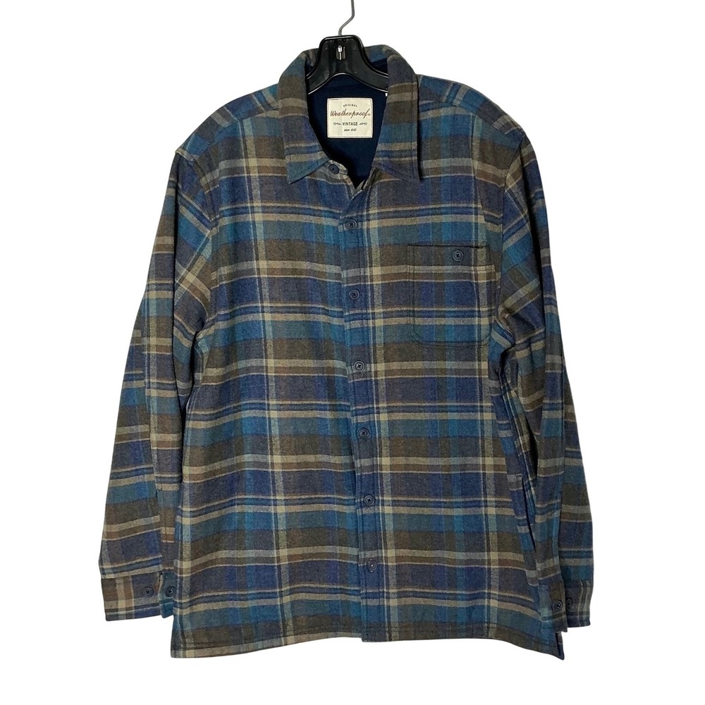 Weatherproof Vintage Flannel Shirt Jacket Mens M Plaid Fleece Lined Shacket